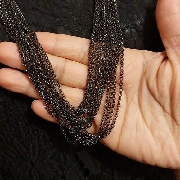 Talbots Black Multistrand with Black Glass Beads Statement Necklace - Picture 4 of 6